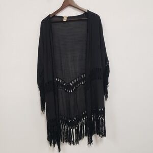 Gimmicks Womens Y2K Fairy‎ Grunge Fringe Kimono Size XL Festival Coachella Sheer